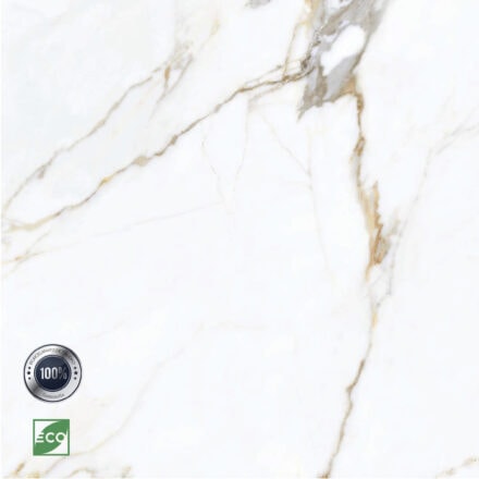 Porcelanato de alta calidad con diseño de mármol blanco y tonos dorados, ideal para ambientes elegantes y modernos en Ecuador. Revestimiento duradero y fácil de limpiar.