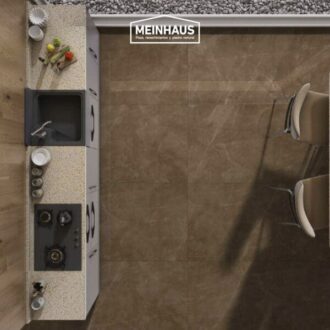 porcelanato en una cocina moderna con encimera de granito y electrodomésticos integrados.